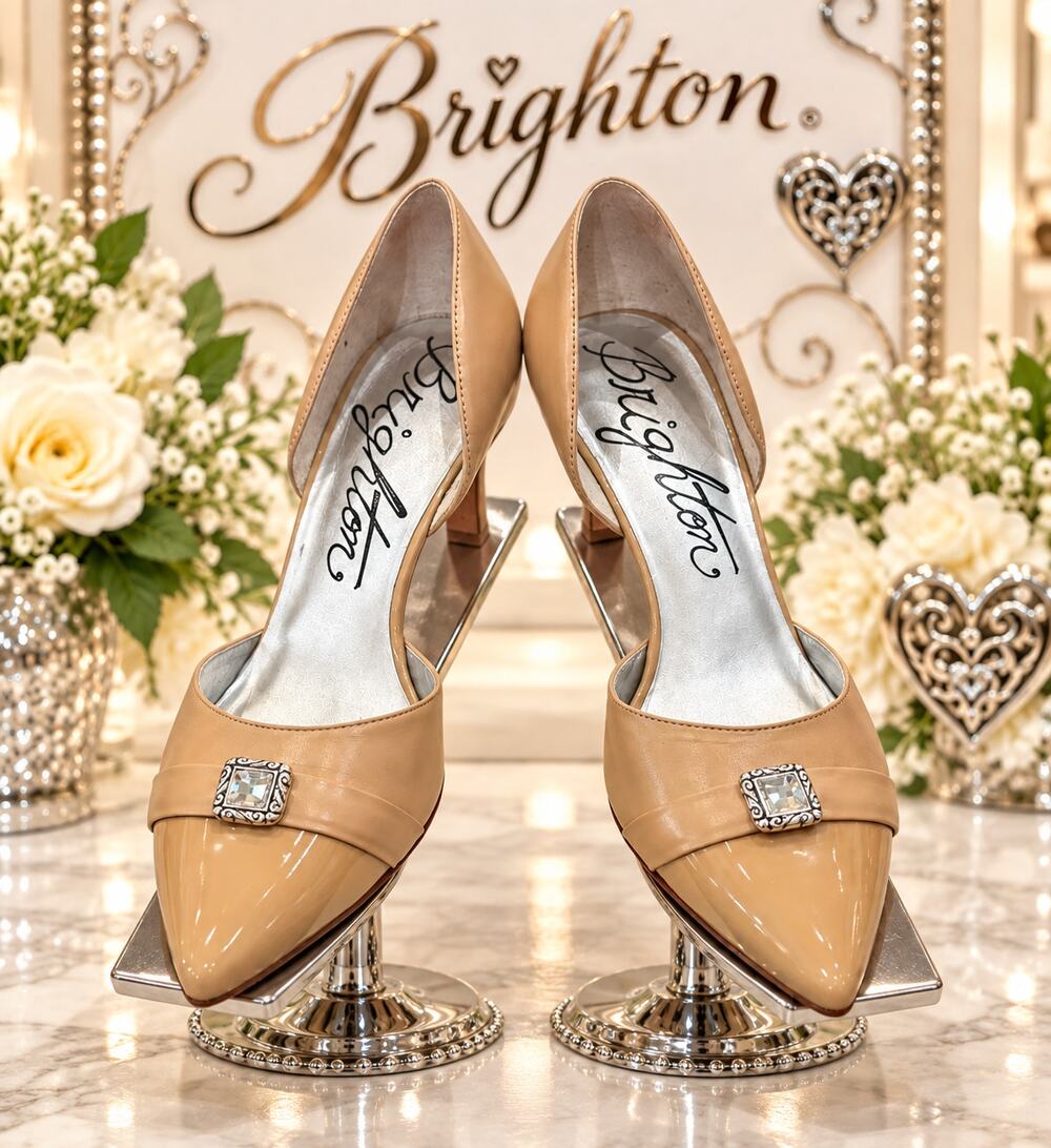 Brighton Yolo Beige Leather D’Orsay Pumps Crystal Accent Women’s 7M